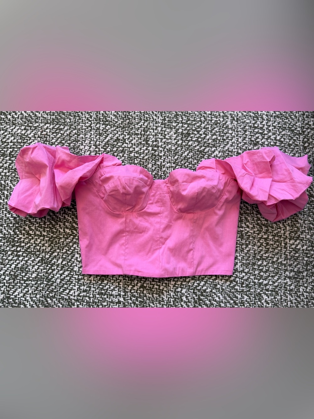 Cotton Candy LA Puff Sleeve off the shoulder corset Crop Top in Bright Pink